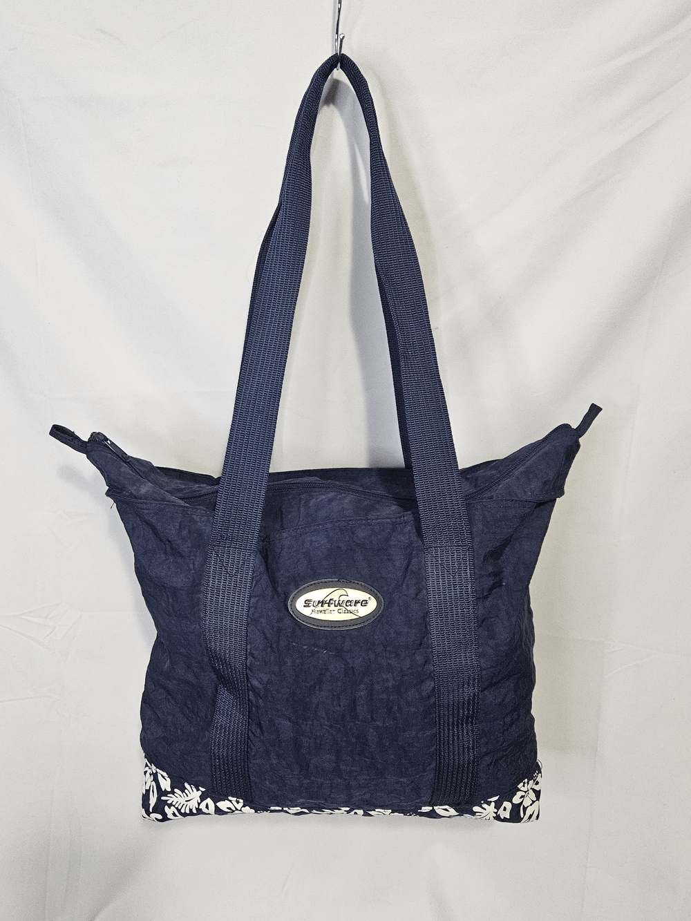 Vintage Surfware Hawaiian Classics Nylon Travel Tote Bag Navy Blue Hibiscus Y2K